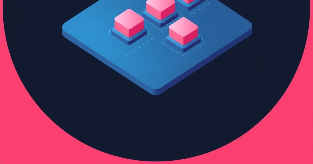 Isometric blue platform holding pink cube blocks in dashed outlined slots, evoking storage pools in a cluster, set in a dark circle on a pink background